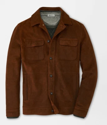 NEW MENS PETER MILLAR GOLF CROWN ROUGH OUT SUEDE BUTTON Jacket, MEDIUM, TOBACCO - Image 1 of 4