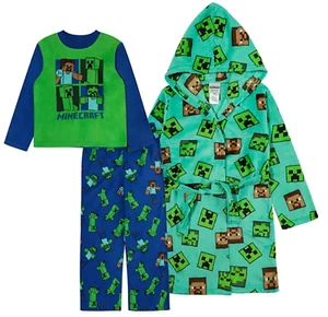 3 Piece Minecraft Pajamas Robe Set Hoodie Cover Up Boy Girl 6 8 10 Creeper S M L - Picture 1 of 6