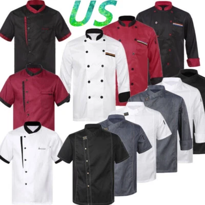 Unisex Mens Chef Coat Cooking Jacket Restaurant Kitchen Workwear Uniform Tops - Image 1 of 4