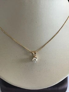 Diamond Solitaire Necklace 0.40Ct G Color VS2 Round 14K Yellow Gold New! - Picture 1 of 5