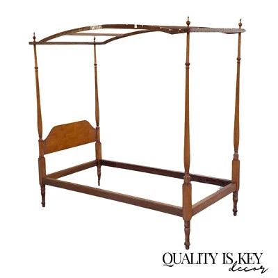 Antigo dossel de madeira de bordo federal americano solteiro pôster cama quadro - Imagem 1 de 4