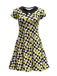 Vestido alternativo Melt Smile Faces a cuadros cuello de ajedrez swing rockabilly - Imagen 1 de 3