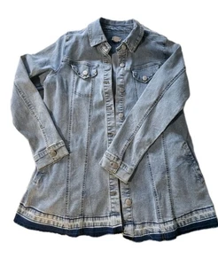LOGO by Lori Goldstein Button Front Denim Jacket with Released Hem Light Size 10 - Picture 1 of 11