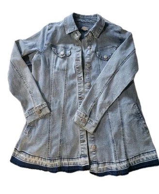 LOGO by Lori Goldstein Button Front Denim Jacket with Released Hem Light Size 10 - Image 1 of 4