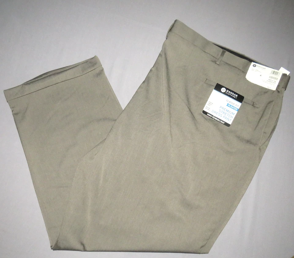 ¡NUEVO! Pantalones de Vestir HAGGAR Calce Clásico Premium Plisados Marrón Para Hombre 58 X 32 ¡NUEVOS CON ETIQUETAS! Foto 1 de 4