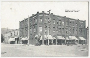 1910 Lewiston, Idaho - Bollinger Hotel Straßenszene, Auto Reisebus - alte Postkarte - Bild 1 von 2