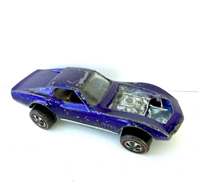 Hot Wheels Redline 1968 Custom Corvette US Purple w Brown Interior Original Car - Image 1 of 4