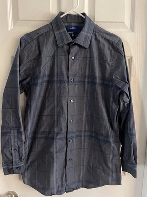 Apt. 9 Premier Flex Mens Shirt Blue Plaid Slim Fit Collared M 15.5 32/33 - Image 1 of 4