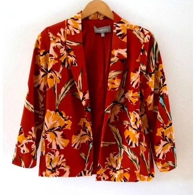 Anthropologie Rust Orange Boho Floral Fall Layering Blazer Blazer Jacket Sz PXS - Image 1 of 4