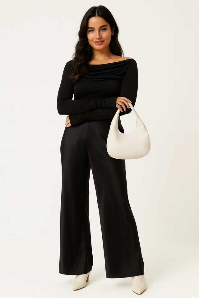 Top MARCELLA Mujer XL Negro Hombro Descubierto Acanalado Silencioso Lujo Minimalista Citycore Foto 1 de 4