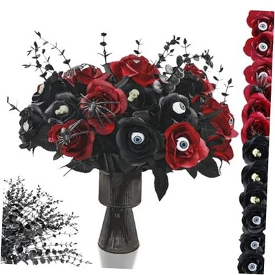 45Pcs Black Artificial Flowers Goth Artificial Bloody Roses Flower Bouquet  - Image 1 of 4