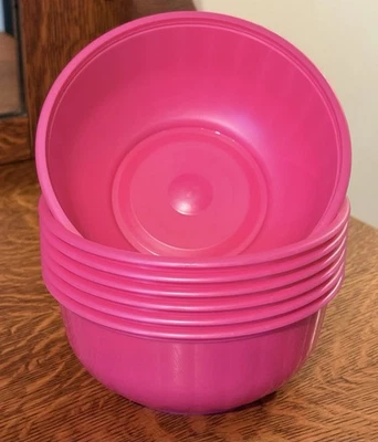 Vintage Packerware Pink Plastic Cereal Snack Bowls 6” Set of 7 Stackable Retro - Image 1 of 4