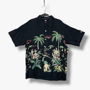 Vintage Kona Bay Hawaii Hawaiian Shirt Mens M Rayon Black Tropical Print Aloha - Picture 1 of 7