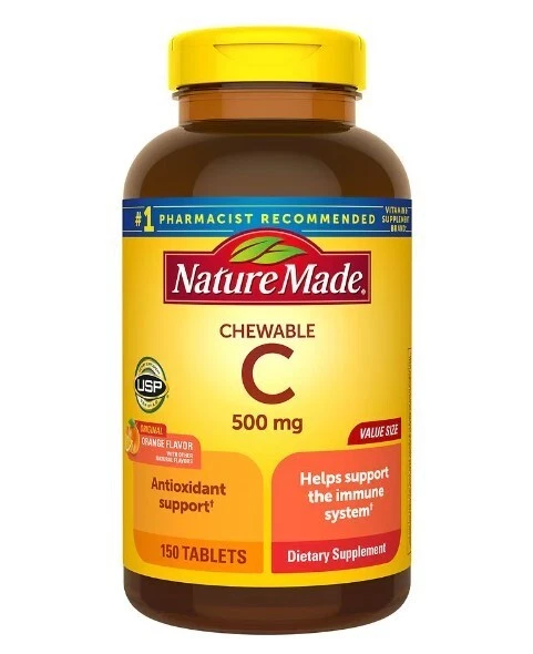 Vitamina C mastigável NatureMade 500mg laranja suporte antioxidante 02/2026 150ct NOVO - Imagem 1 de 1