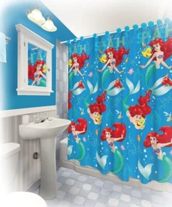 Disney 13 Pieces Ariel Little Mermaid Shower Curtain & Hooks Set - Picture 1 of 2