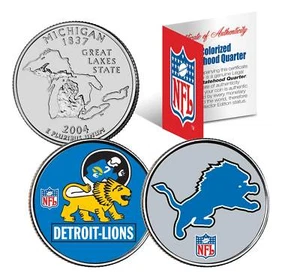 DETROIT LIONS * Retro y logotipo del equipo * Conjunto de 2 monedas de cuartos de galón de Estados Unidos con licencia de la NFL - Imagen 1 de 1