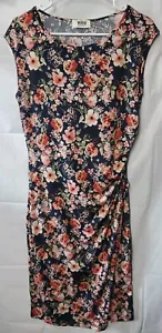 Verse Bodycon Midi Floral Dress Gather on Side Size Medium Vtg - Picture 1 of 4
