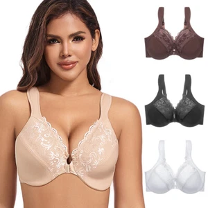 New Ladies Bras Front Closure Unpadded Brassiere Plus Size Full Cup Underwear BH - Picture 1 of 16