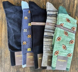 Johnston & Murphy Socks Gray Blue Stripe Navy Cat Green Cotton Dress x 5 Pairs - Picture 1 of 7