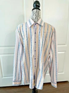 MEN'S SZ 2XL ROBERT GRAHAM RED GREEN GOLD ETC. STRIPED LONG SLEEVE SHIRT - EUC - Picture 1 of 6
