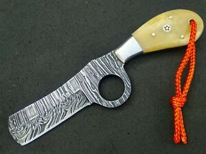 8" Handmade COWBOY Knife Damascus Steel Fixed Blade Cow Bone Handle with Sheath