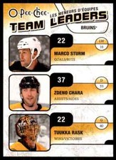 2010-11 O-Pee-Chee Team Leaders Tuukka Rask/Zdeno Chara/Marco Sturm #TL3