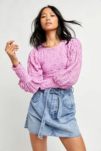 Free People lace Top XS pink lilac Tea Time Stretch long sleeves sample - Picture 1 of 7