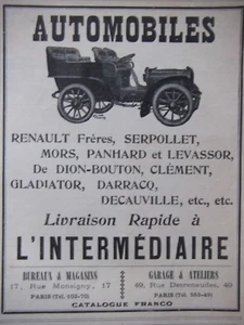 PUBLICITÉ PRESSE 1903 L'INTERMÉDIAIRE RENAULT PANHARD ET LEVASOR DE DION-BOUTON - Imagen 1 de 1