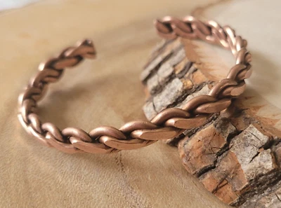 Pure Copper Bracelet Solid Heavy Twist Arthritis Pain Therapy Healing Cuff - Image 1 of 4