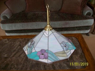 Keeling Pendant Chandelier Fixture Hibiscus Iridesecent Stain Glass 6 Candle - Image 1 of 4