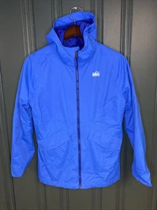 REI  kids 18 XL girls blue hooded Lined rain coat jacket EUC hook & Loop pockets - Picture 1 of 6