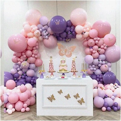 Kit de guirnalda de globos Butterfly Bliss - 180 globos rosa pastel y púrpura con Sti Foto 1 de 4