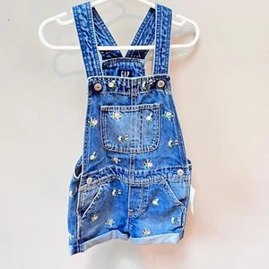 NEW Gap Denim Toddler Overalls 4Y Floral Embroidery Adjustable Straps - Picture 1 of 5