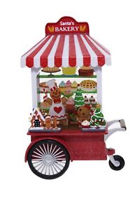WATER SPINNING WATERBALL SANTAS BAKERY CART LED LIGHTS AND SPINNING GLITTER 