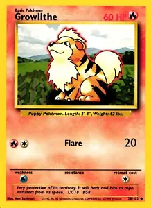 Pokemon Growlithe 28/102 Set Base Non Comune Non Holo 1999 Trading Card - Foto 1 di 2