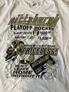 Vintage 90s Pittsburgh Penguins Playoff Retro Hockey Team White T Shirt XL - Picture 1 of 7