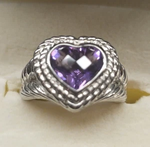 Judith Ripka Sterlingsilber Amethyst Herz Ring facettierter Edelstein gedrehtes Seil Größe 7 - Bild 1 von 20