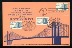 US Postal History Bridges Card Brooklyn Bridge Triple 1983 New York NY #2041 FDC - Picture 1 of 2