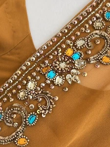 PARTY HOCHZEIT Braut Ziegel Orange Sari Empfang Sari Strass Blau Gold Silber - Bild 1 von 11