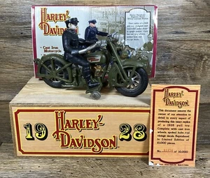Cast Iron Olive Harley Davidson Motorcycle Toy with Policeman Driver Box Sleeve - Picture 1 of 23