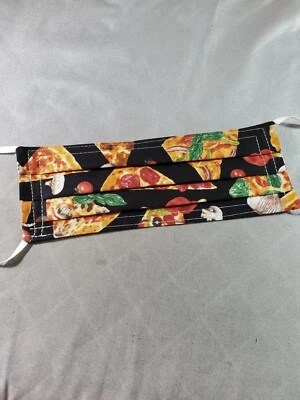 Mascarilla facial hecha a mano (lavable) adulto, fiesta de pizza Foto 1 de 2