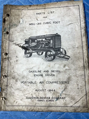Gardner Denver список запчастей WBG-315 газовый/дизельный драйвер портативный воздушный компрессор 1944 - Изображение 1 из 4