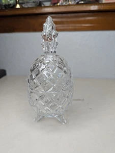Vintage Pineapple Shape Crystal Clear Glass Footed Covered Candy Dish 7" - Picture 1 of 3