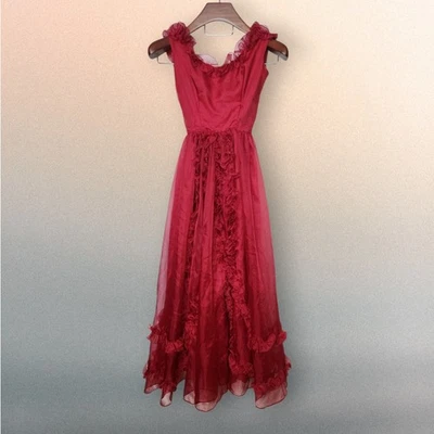 Vestido de Tul Rojo Vintage con Volantes Baile de graduación Disfraz de Boda Beetlejuice Lydia No Talla  Foto 1 de 4