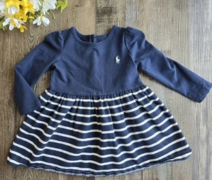 Polo Ralph Lauren Girl’s Size 12m Dress Navy And White Striped Fit and Flare - Picture 1 of 8