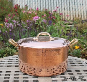 Cu Artigiana Hammered Copper 4-1/2 Qt Stock Pot w/ Lid, Made in Italy - Picture 1 of 6