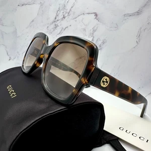 GUCCI Sunglasses Brown Tortoise 54mm Square New Gold GG Logo Authentic Gucci - Picture 1 of 10