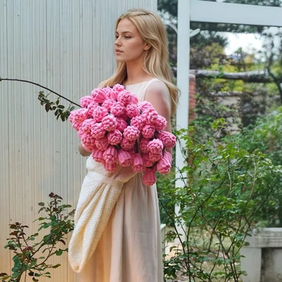 钩针花束针织毯玫瑰手工制作超柔软适用于Mo... — 第 1/4 张图片