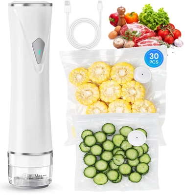 Sellador de alimentos portátil con tanque visible y 30 bolsas reutilizables Foto 1 de 4