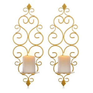 Candle Sconces Wall Decor Set of 2 Decorative Gold Wall Mounted Candle Holder... - Picture 1 of 9